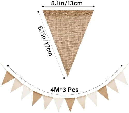 G2PLUS Pennant Banner Triangle Flag Bunting Garland Linen Rustic Boho 36PCS - Image 2