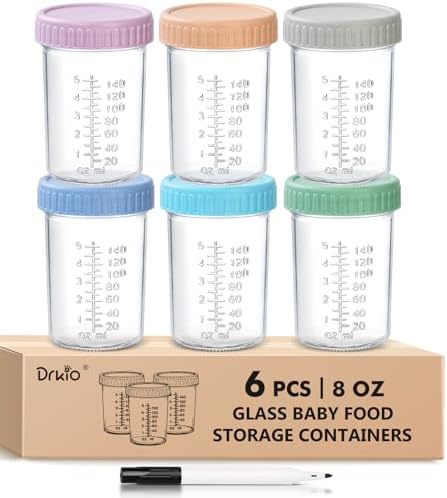 DRKIO 6 pcs Baby Food Storage Containers 8 Oz Small Glass Jars by DRKIO