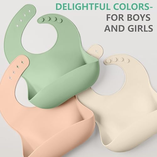 Cuddle Campus Set of 3 Silicone Bibs, Soft Adjustable Bibs - Image 6