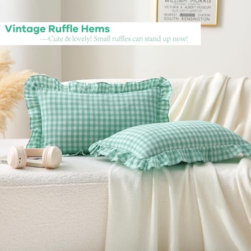 2 Pack Spa Blue Gingham Lumbar Throw Pillow Shams 12''x20'' - Image 3