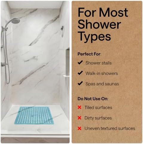 GORILLA GRIP Square Shower Stall Mat, Bathtub Floor Mat, 21x21 Turquoise - Image 6