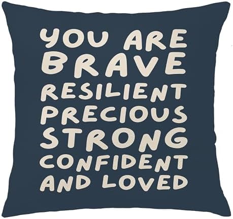 You Are Affirmation Navy Blue Pillow Cover 18x18, Nursery Inspirational by Unknown