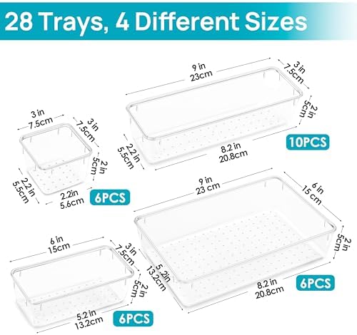 Vtopmart 28 Pack Clear Drawer Organizer Bins, 4 Sizes Storage Trays - Image 6