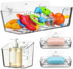 Wakauto 4 Pack Clear Wall Mounted Bath Toy Organizer & 2 Soap Dishes by Wakauto