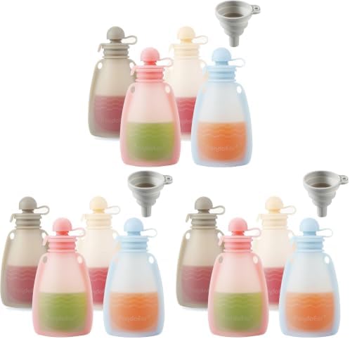PandaEar Reusable Silicone Baby Food Pouches, 12 Pack Squeeze Pouches by PandaEar