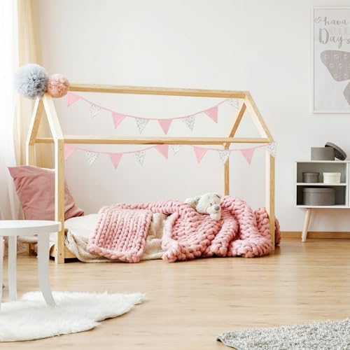 Hahafelt 2 Pcs Floral Pennant Banner Flags Pink Nursery Triangle - Image 5