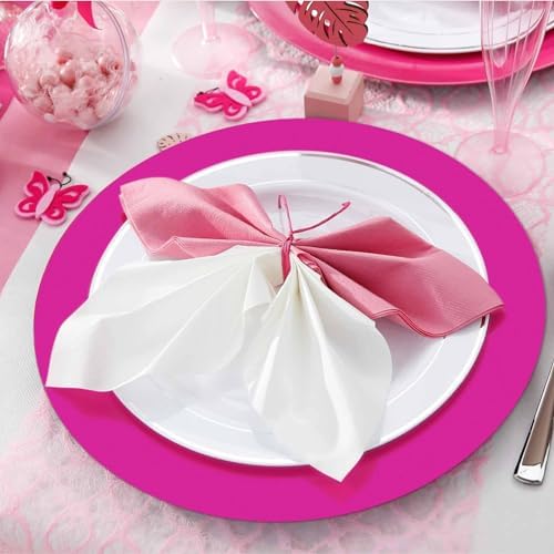 50 Pieces Hot Pink Paper Place Mats Round Disposable Table Mats Decorative - Image 3
