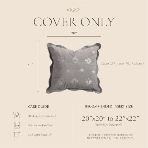BlissBlush Throw Pillow Cover 20x20, Light Gray Velvet Decorative Pillow Cover - Image 6