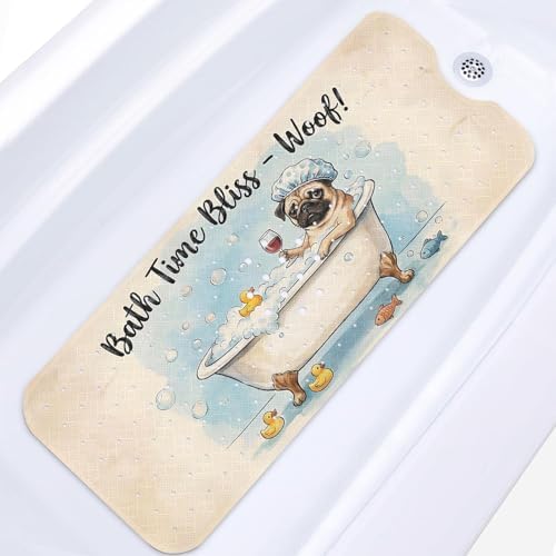 Bathtub Shower Mat 40X16 Inch, for Toddler, Dog Vintage by Culudea