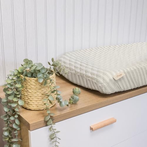 Crane Baby 100% Organic Cotton Change Pad Cover, Neutral Stripe Pattern - Image 5