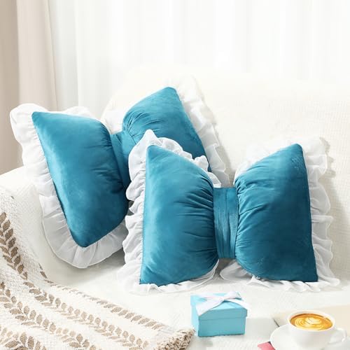 Yousoontic 2 Pcs Bow Throw Pillows 15.7x12.6 in, Waffle Weave Fabric - Image 4