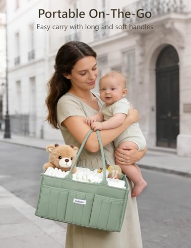 Quilted Diaper Caddy Organizer, Nursery Storage Basket - Image 4