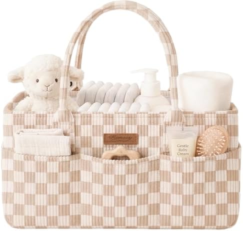 Konssy Baby Diaper Caddy Organizer, Corduroy Nursery Storage Basket by Konssy