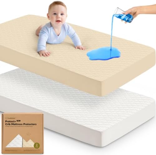 2pk Waterproof Crib Mattress Protector Cover Fitted 52x28 by KeaBabies