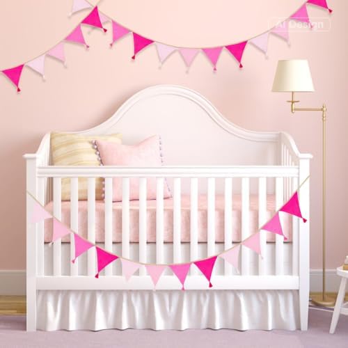 G2PLUS Cotton Fabric Bunting Banner, 9Ft Pink Triangle Pennant Banner Flag - Image 5