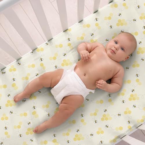 Peryiter 4 Pack Crib Sheets for Baby 52'' X 28" Yellow Bee Crib Sheet - Image 6