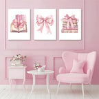 JBZZD Coquette Pink Bow Canvas Wall Art Set of 3, Book Lovers Gifts Preppy - Image 5