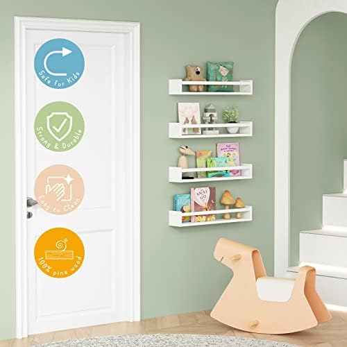 Forbena 24 Inch Wall Bookshelf for Kids Bedroom Set of 4, Large Wood Wall Mount - Image 4