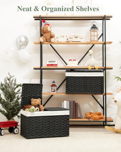 SETVSON Storage Basket with Lid PE Rattan Woven Storage Bins, 65L Black - Image 3