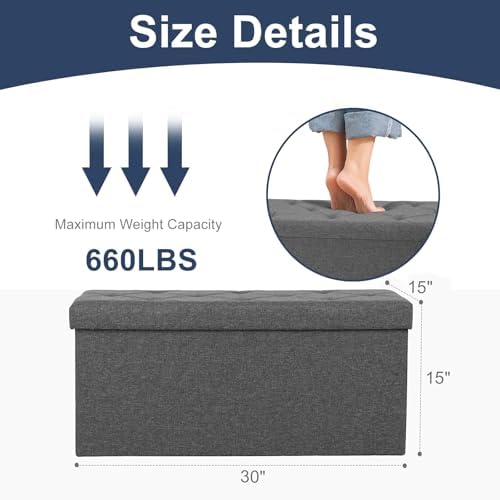DUMOS 30 Inch Foldable Storage Ottoman Bench - Image 3