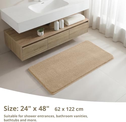 Polyester Bathroom Rug 24"x48" Light Brown, Non-Slip Soft Bath Mat - Image 2