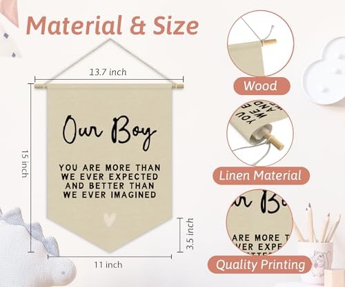 Boys Room Decor, Boy Nursery Linen Canvas Banner, You Are More Than We Ever - Image 4