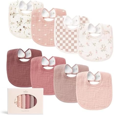 Konssy 8-Pack Muslin Baby Bibs, Adjustable Fit by Konssy