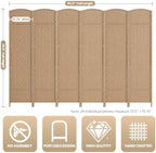 6 Panel Folding Room Divider, Woven Privacy Screen, Light Beige - Image 3