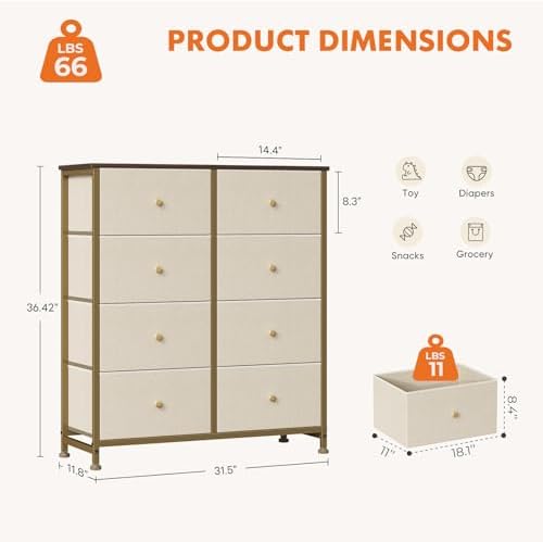Sweetcrispy 8 Drawer Fabric Dresser, Tall Storage Tower - Image 3