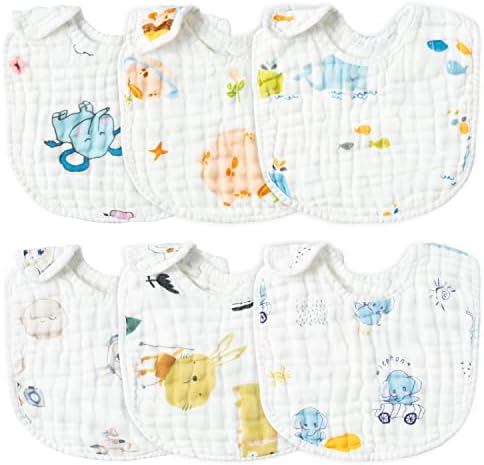 Zainpe 6Pcs Snap Muslin Cotton Baby Bibs Elephant Whale Rabbit Pattern Feeding by Zainpe