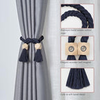 NICEEC 2 Pack Wooden Polyhedron Magnetic Curtain Tiebacks Boho Home Decor Drape - Image 3
