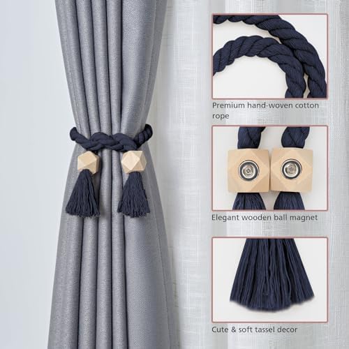 NICEEC 2 Pack Wooden Polyhedron Magnetic Curtain Tiebacks Boho Home Decor Drape - Image 3