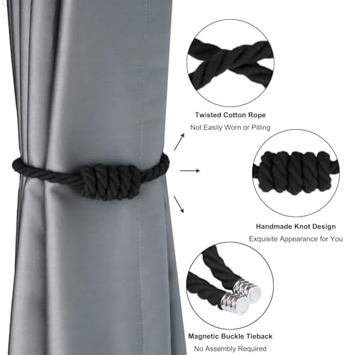 BEL AVENIR Magnetic Cotton Curtain Tiebacks 6 Pack Hand-Woven Curtain Ties - Image 4