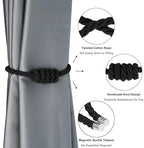 BEL AVENIR Magnetic Cotton Curtain Tiebacks 4 Pack Hand-Woven Curtain Ties - Image 4