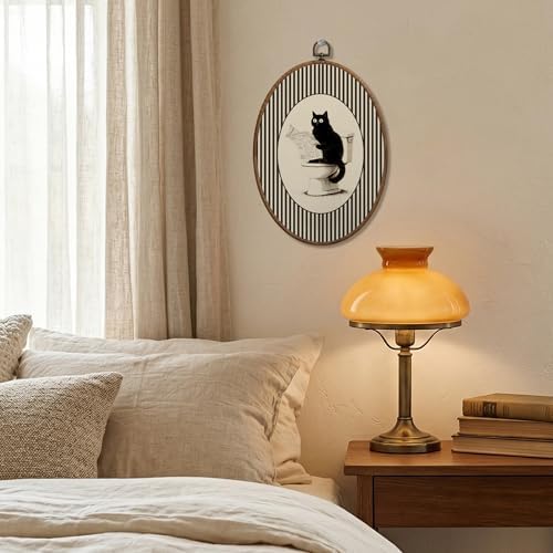 SONMYSULIL Funny Black Cat Bathroom Wall Art Decor, Vintage Bathroom Oval Wall - Image 2