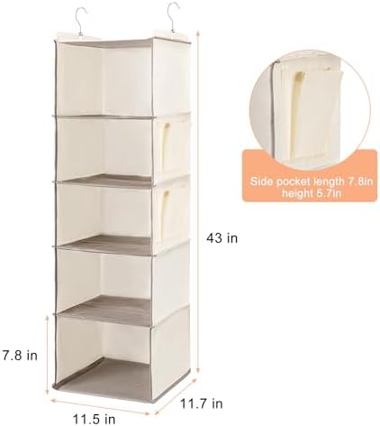 BOOMIBOO Hanging Closet Organize and Shelves, 5-Hanging Shelf （Beige） - Image 3