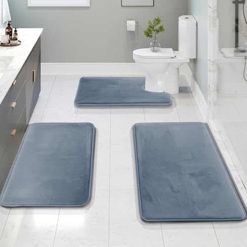 Clara Clark 3 Piece Bathroom Rugs, Velvet Memory Foam Bath Mat Set, Non-Slip by ClaraClark