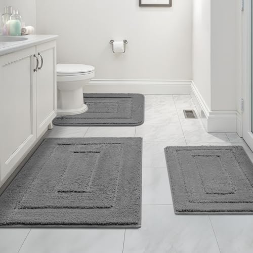 GRANNY SAYS Deep Grey Bathroom Rugs Set 3 Piece, Soft Microfiber Bath Mats by GRANNYSAYS