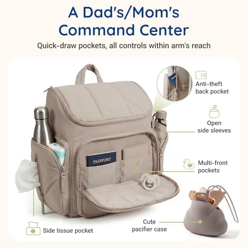mommore Diaper Bag Backpack, Baby Bag, Diaper Backpack, Checkered Khaki - Image 2