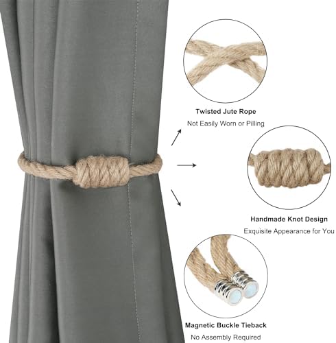 BEL AVENIR Magnetic Jute Curtain Tiebacks 2 Pack Hand-Woven Curtain Ties - Image 4