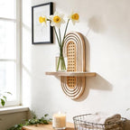 Artilady Boho Shelf Wall Decor Rattan Wood Floating Shelves Srorage Display - Image 7