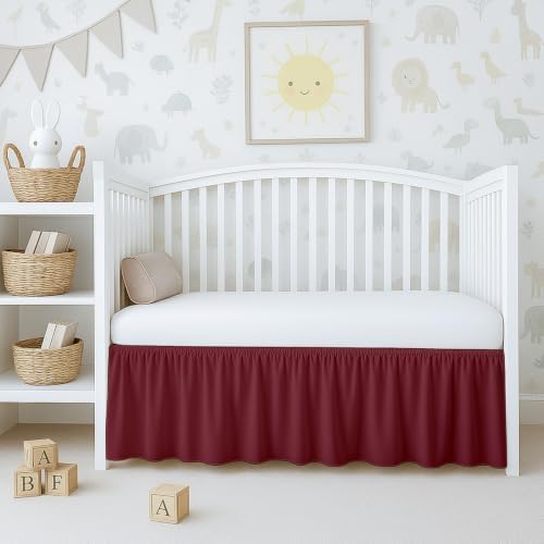 Cottington Lane Burgundy Crib Skirt Dust Ruffle 14" Drop, Fits 28" x 52" by CottingtonLane