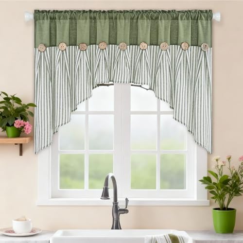 ASPMIZ Farmhouse Cotton Linen Swag Valances - Image 2