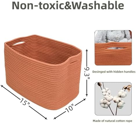 XUANGUO Woven Cotton Rope Storage Baskets 15x10x9.3" 3 Pack Rust - Image 2