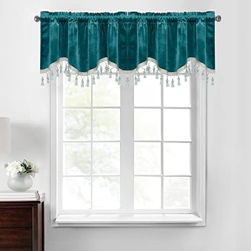 StangH Teal Tassel Velvet Valances Curtains 52x18 Inch, 2 Panels by StangH