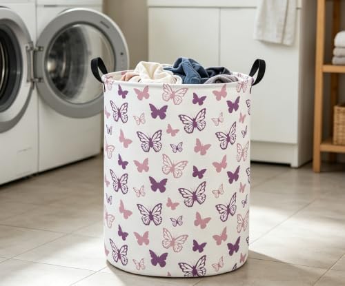 ESSME Butterfly Laundry Basket, Hamper Collapsible Canvas Waterproof Storage Bin - Image 4