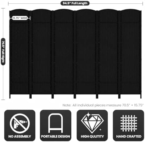 6 Panel Folding Room Divider, Woven Privacy Screen - Image 3