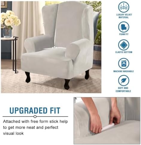 H.VERSAILTEX Wingback Chair Covers Velvet Plush Wing Chair Slipcover 1 Piece - Image 4