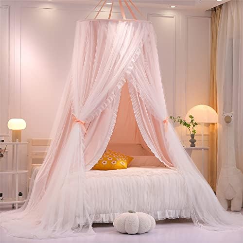 VETHIN Double Layer Princess Round Dome Canopy Bed Curtain by VETHIN
