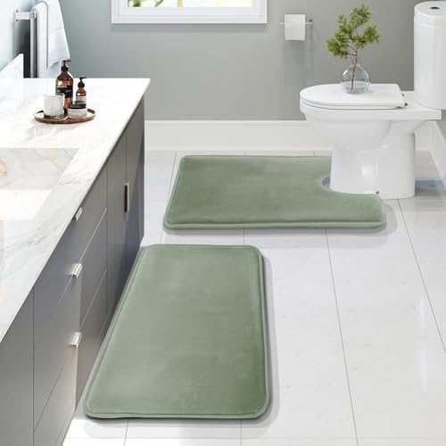 Clara Clark 2 Piece Bathroom Rugs, Velvet Memory Foam Bath Mat Set, Non-Slip by ClaraClark